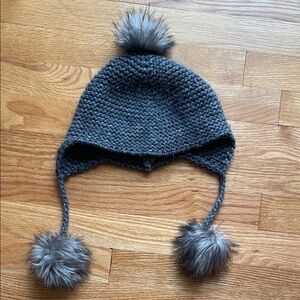 Beck Concept Kids Knit Pom Pom Earflap Hat Gray Winter Hat
